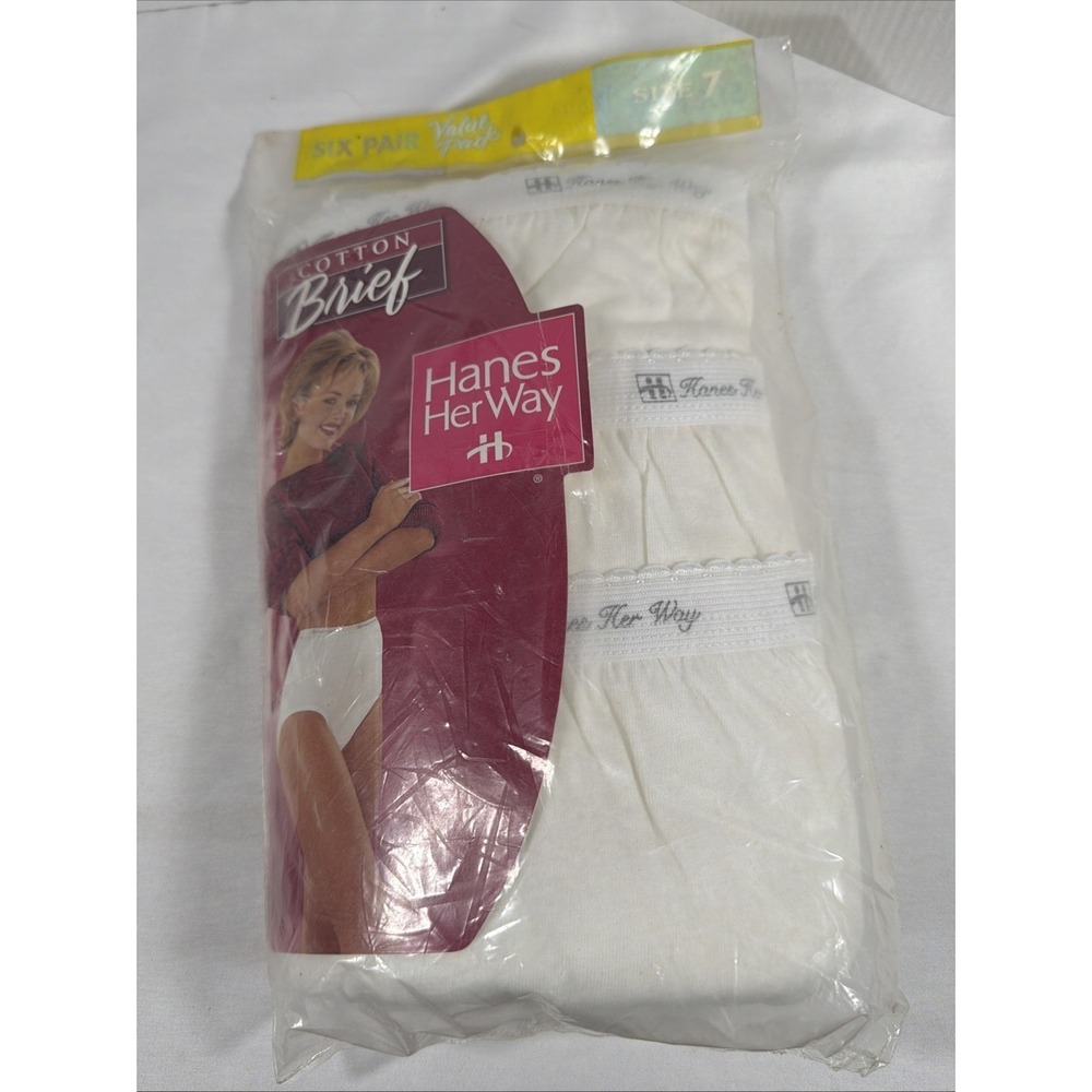 NIP Vintage 1997 Hanes Her Way Cotton Briefs 6 Pack White Size 7 Underwear